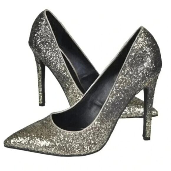 Le Chateau Gold Sequin Heels Sparkly Closed Toe Size 7 - Picture 1 of 12